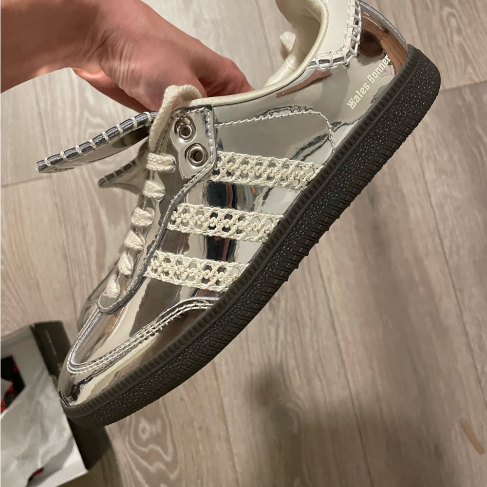 adidas Women's Silver Metallic Samba Sneakers - Picture 2 of 4
